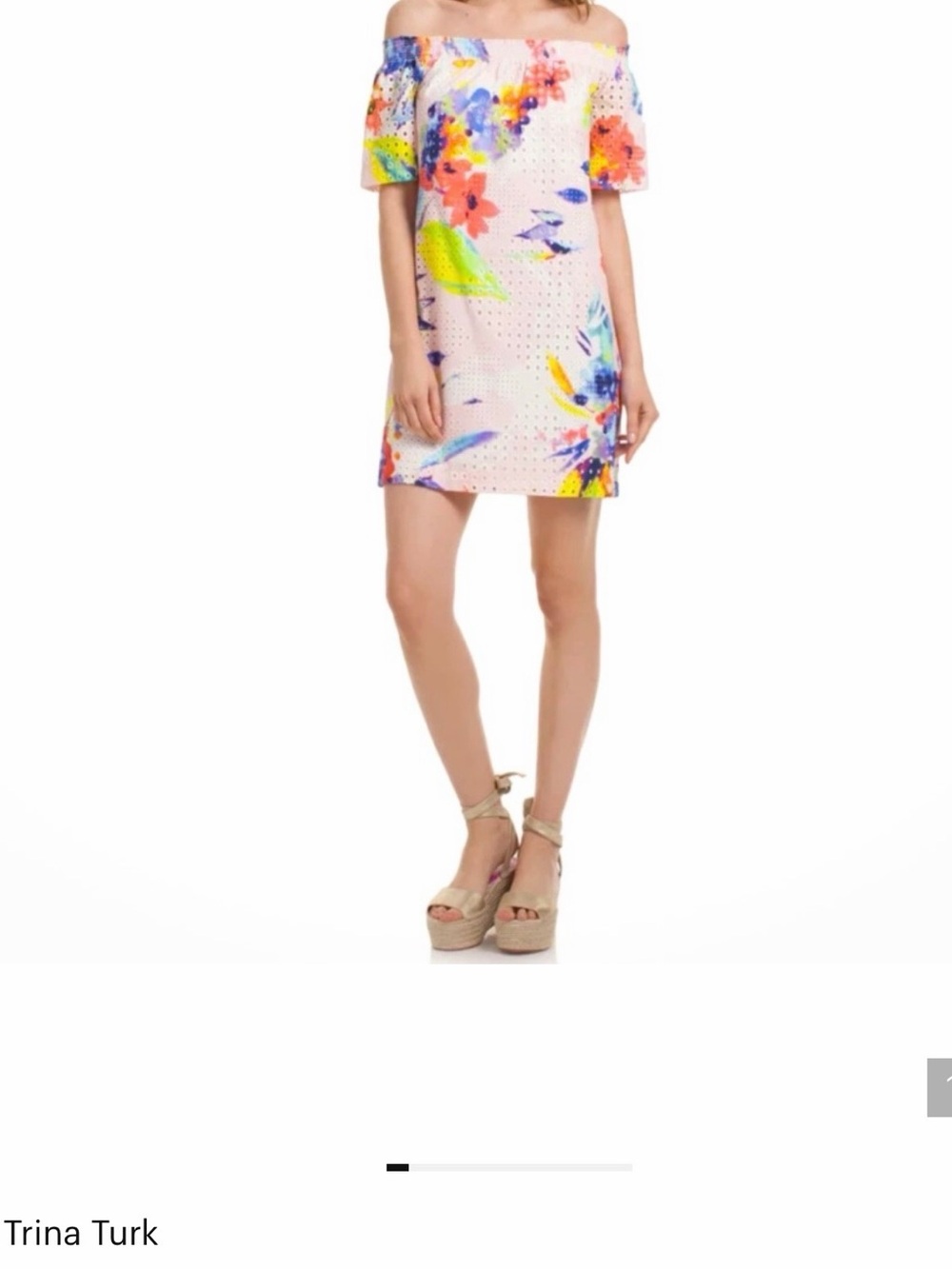 Trina Turk Pink Off-Shoulder Mini Dress eyelet